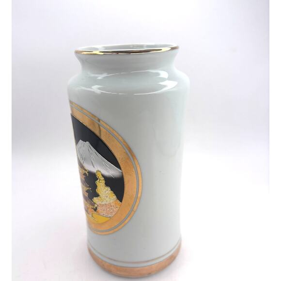 Vintage Vase Chokin Art Made in Japan Temple & Mt. Fuji Gold Silver Copper White - Picture 5 of 11